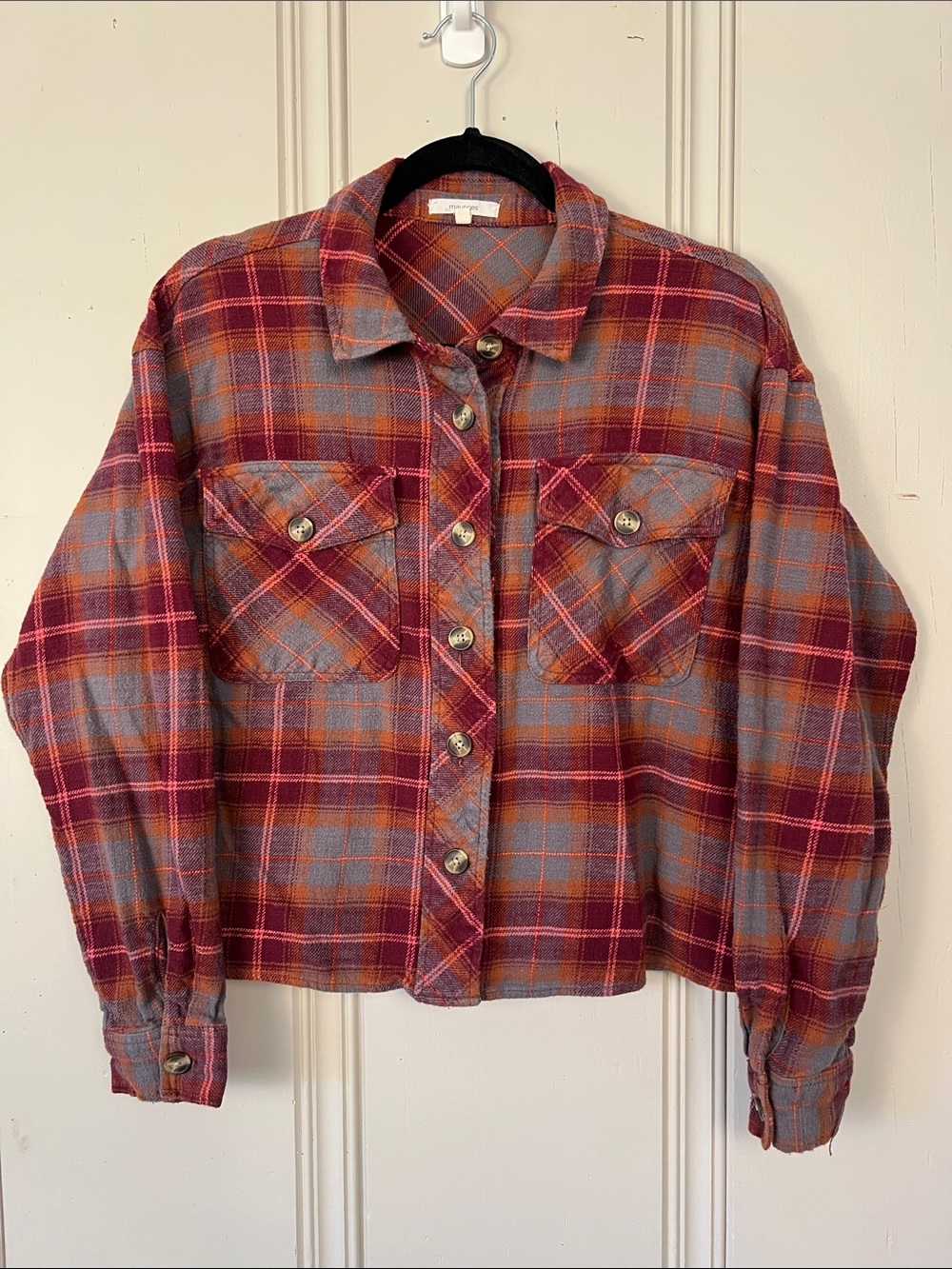 Maurices Plaid Button Up Shirt XL‎ Cropped Grunge Western Fall